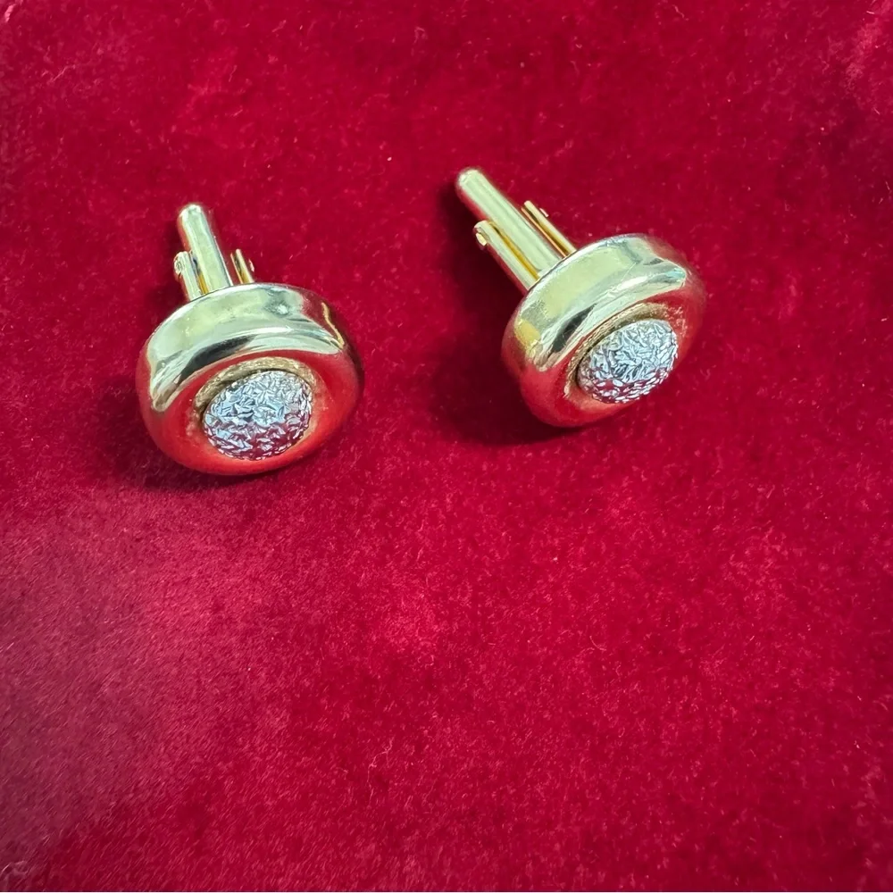 Sophisticated Gold and Silver Cuff Links with Clear Gemstone